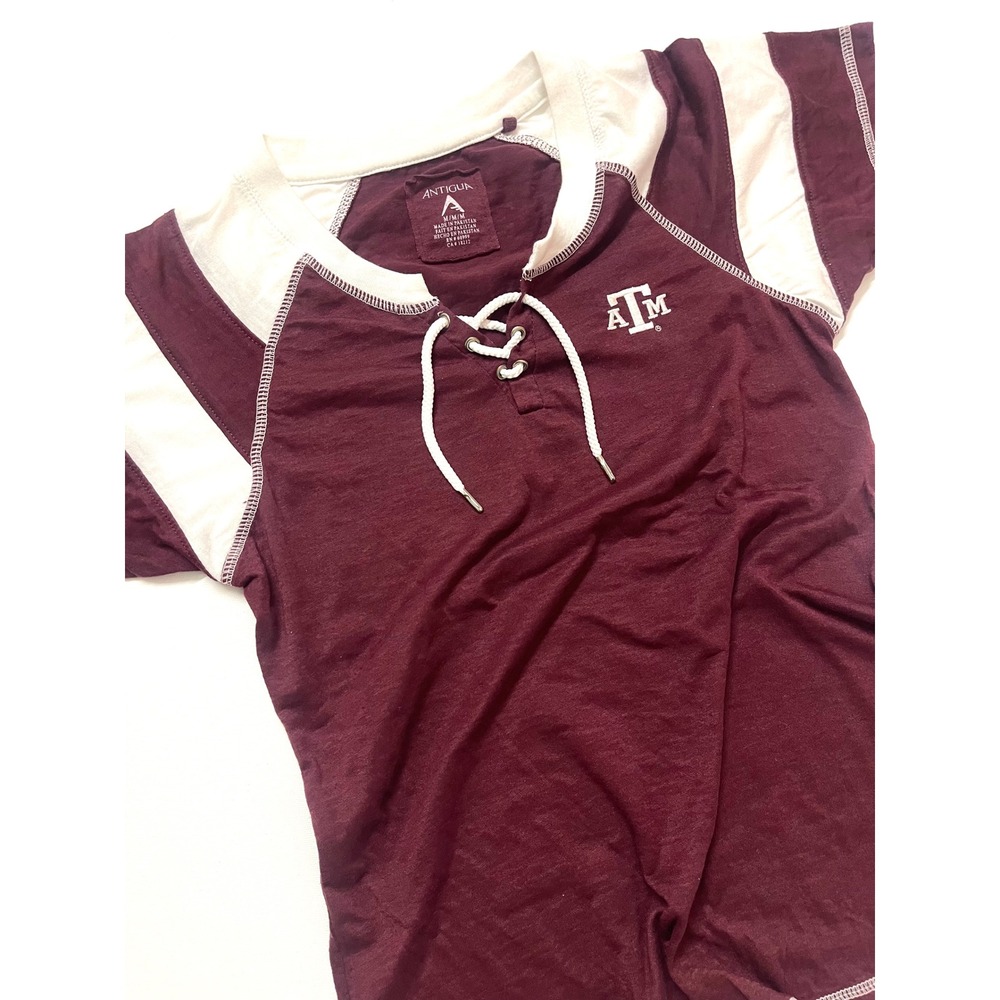 Antigua Texas A&M Aggies Womens Medium Maroon Lace Up Short Sleeve T-Shirt Top